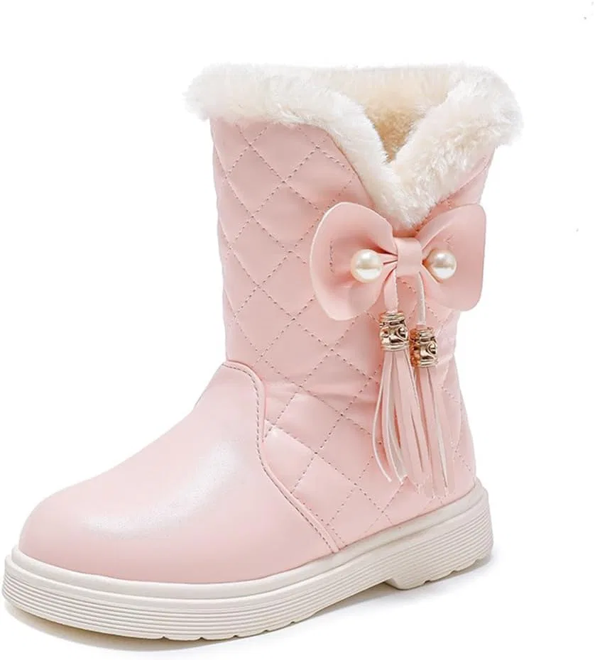 Детские зимние сапоги для девочек с мехом и бантом Auhoho, Pink
