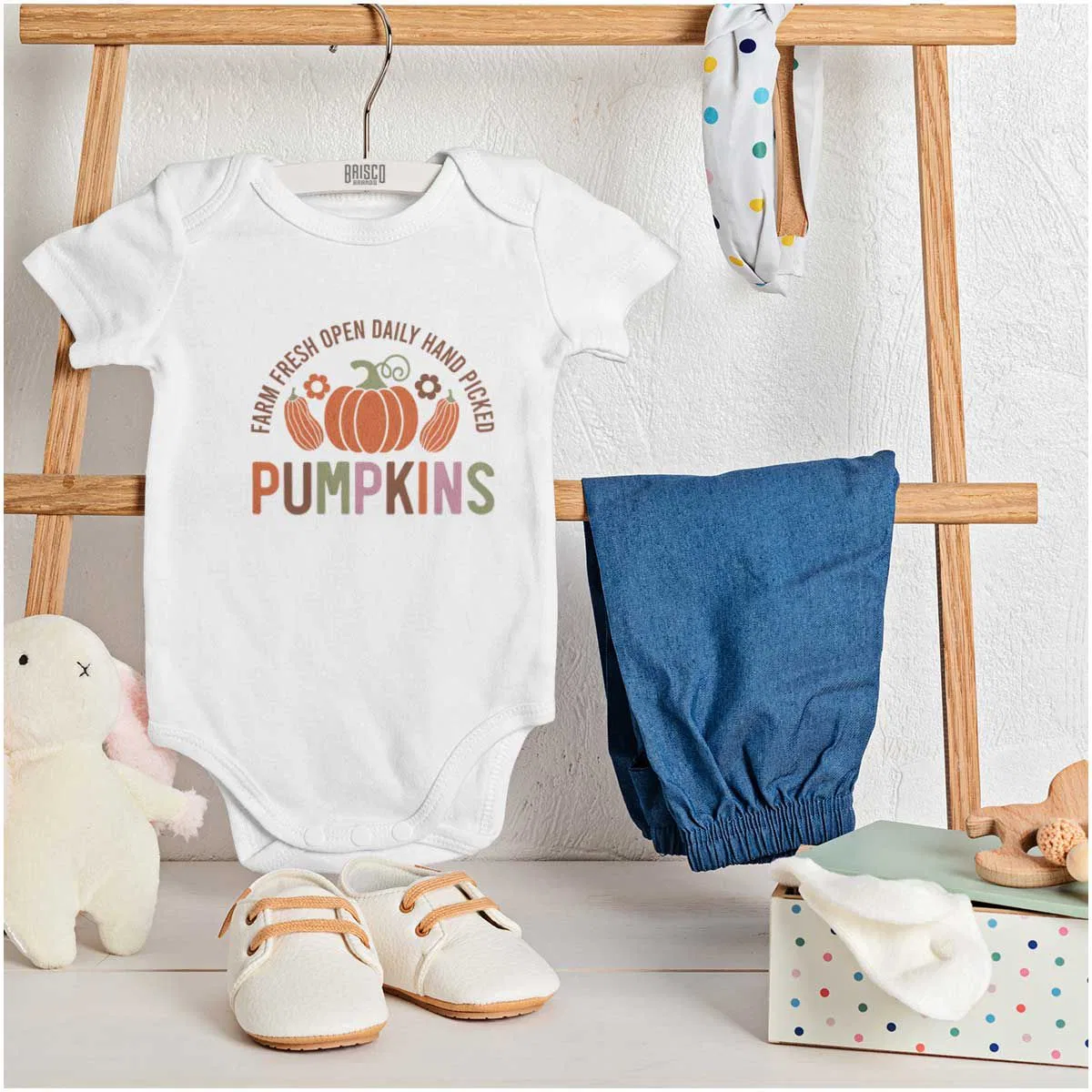 Детское боди с коротким рукавом Cute Fall Autumn Farm Fresh Pumpkins Brisco Brands, White — фото 3