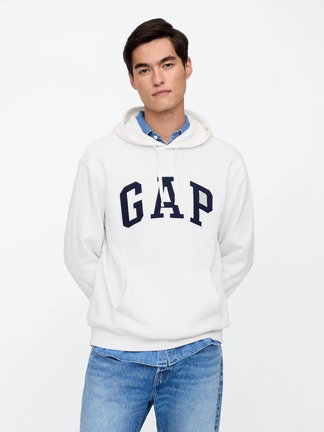 Худи свободного кроя White Relaxed Logo Hoodie Gap, белый