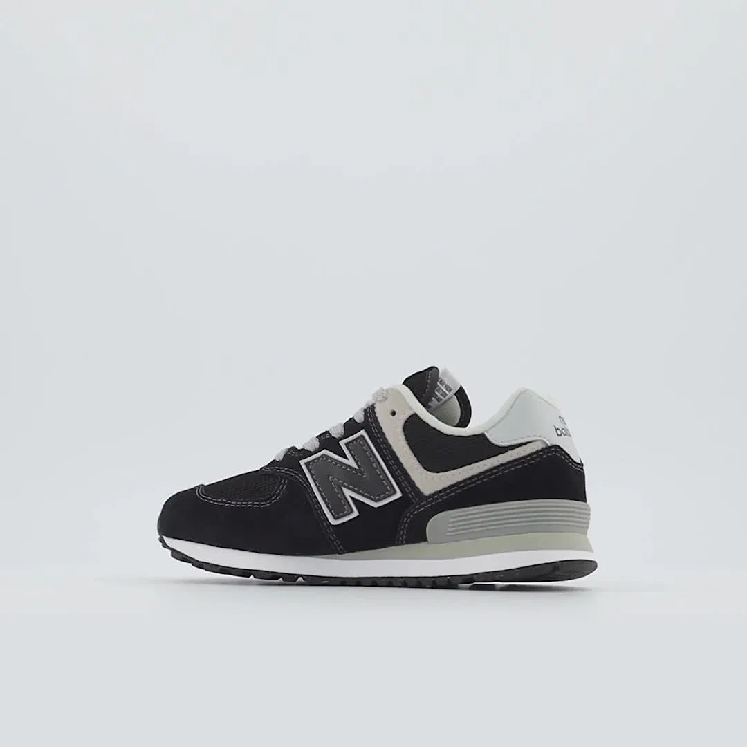 Детские кроссовки на шнуровке 574 Core New Balance, Black With White — фото 3