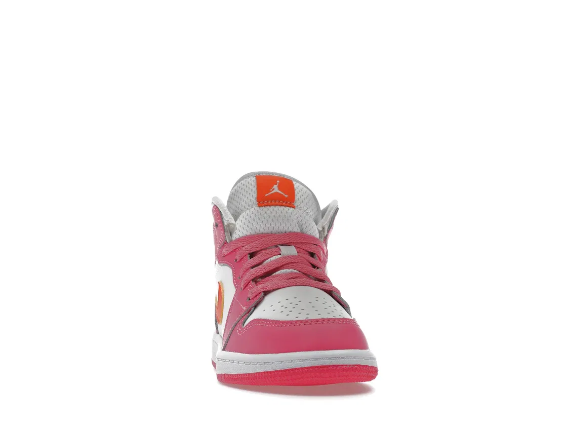 Детские кроссовки с контрастными вставками Pinksicle/Safety Orange/White Jordan 1 Mid, Pinksicle Safety Orange White — фото 2