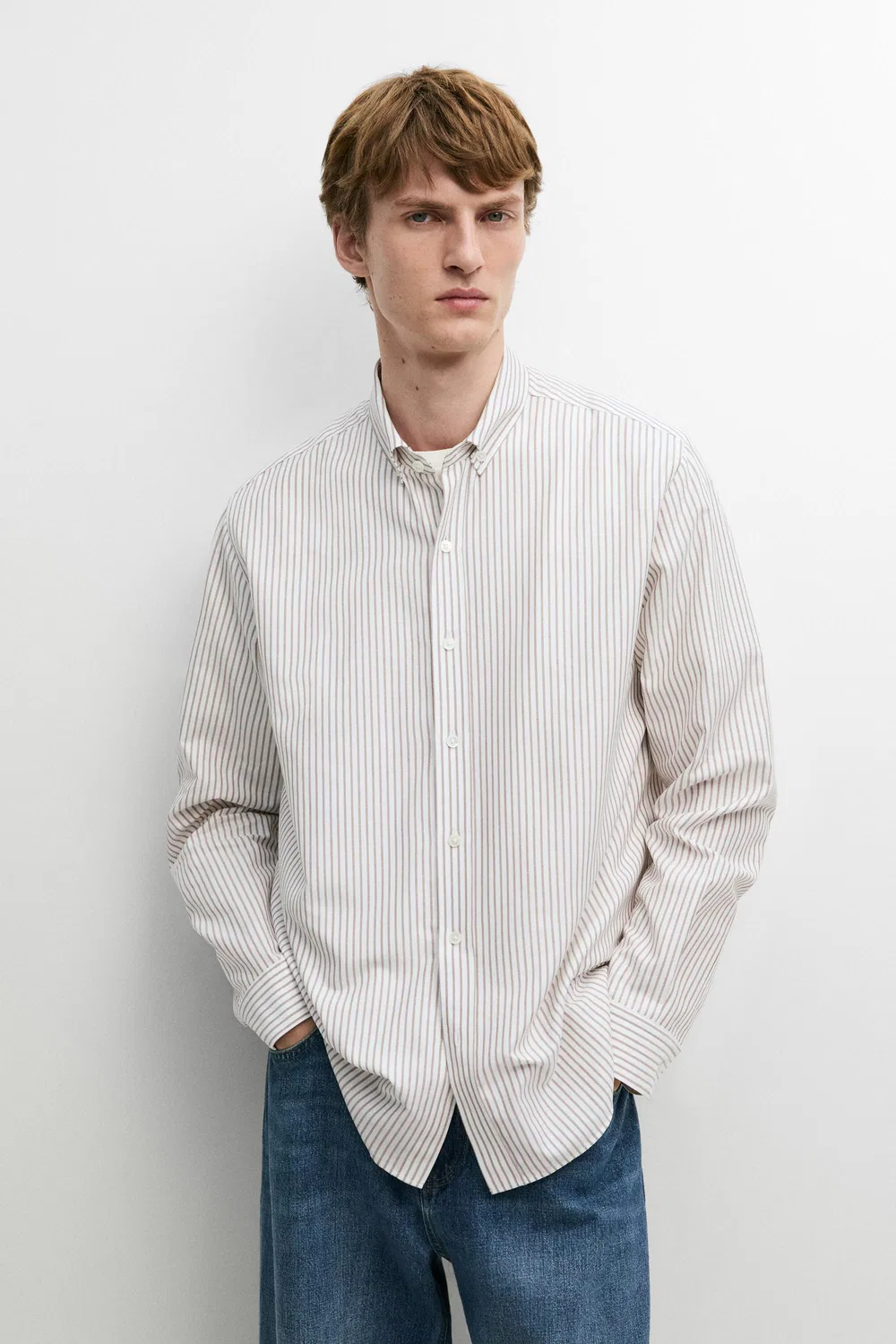 Рубашка Massimo Dutti 100% Cotton Regular Fit Striped, коричневый