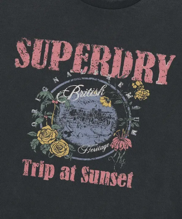 Свитшот с цветочным принтом, футболка с длинным рукавом Superdry, темно-серый — фото 4