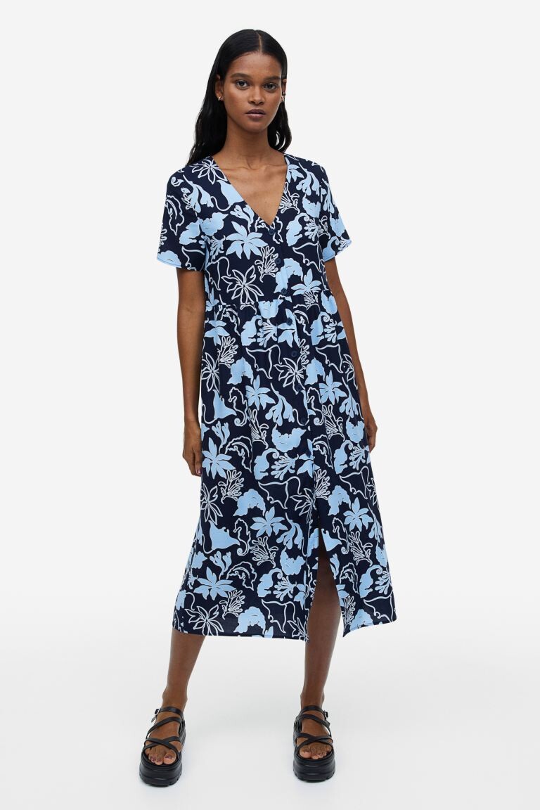 

Платье с пуговицами спереди H&M, темно-синий/с рисунком