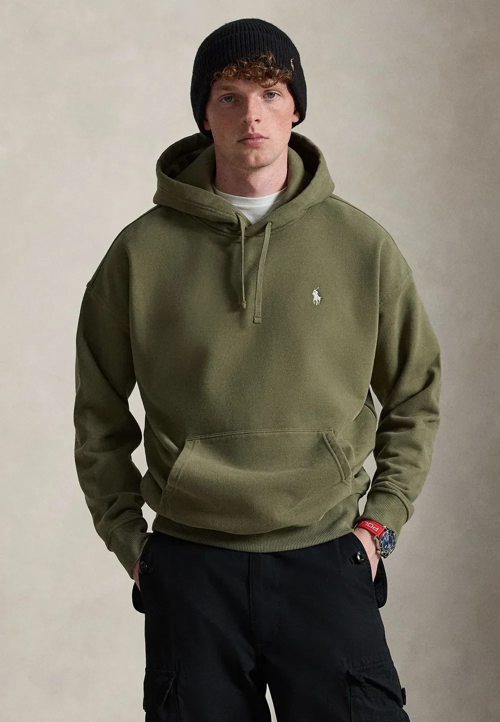 Толстовка свободного кроя из флиса с логотипом - худи Polo Ralph Lauren, Cruise Olive
