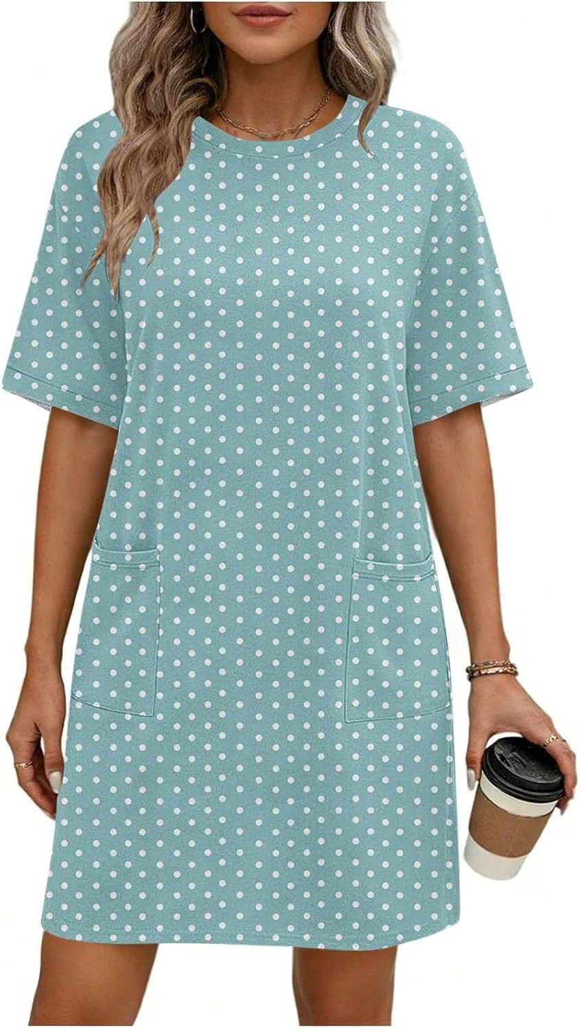 Женское повседневное платье с коротким рукавом Polka Dots, Sky Blue