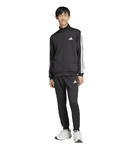 Мужской спортивный костюм из французского футера с тремя полосками Adidas, Черный — фото 2