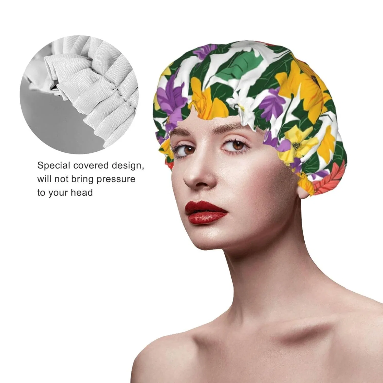 Двойная водонепроницаемая шапочка для душа HLBSDM, Vibrant Daisies Garden — фото 4