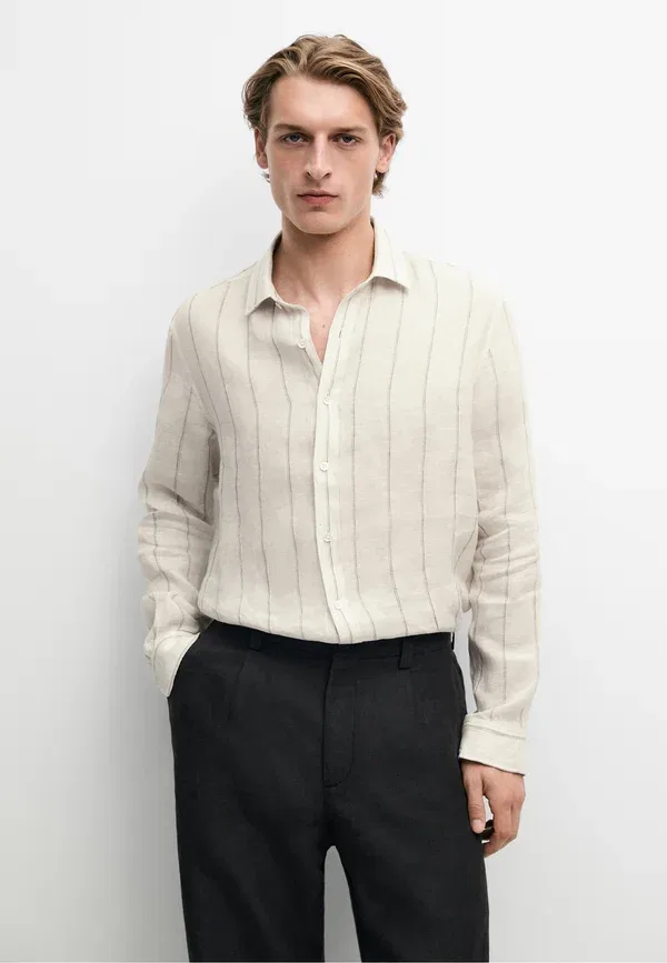 Рубашка из льна Striped Massimo Dutti, бежевый
