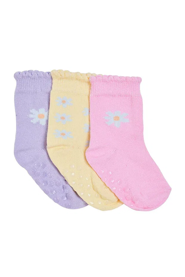 Детские носки для девочек с принтом 3 шт Hellobaby, Purple Ebebek Hello Baby