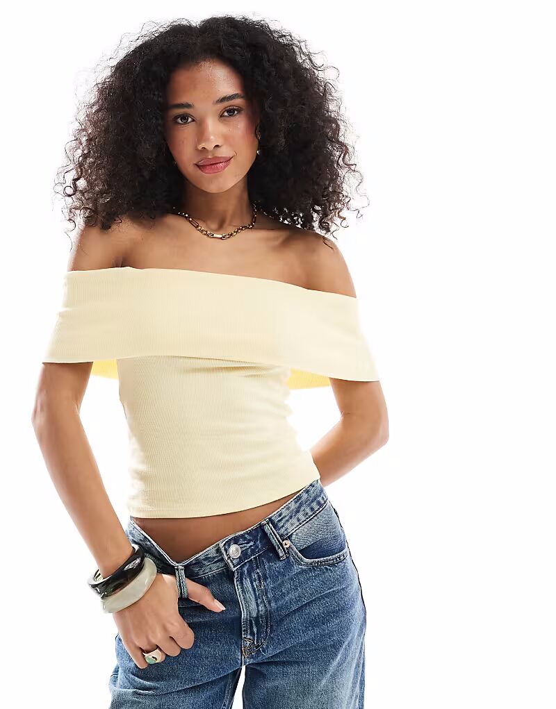 

Топ Hollister с открытыми плечами и короткими рукавами желтого цвета