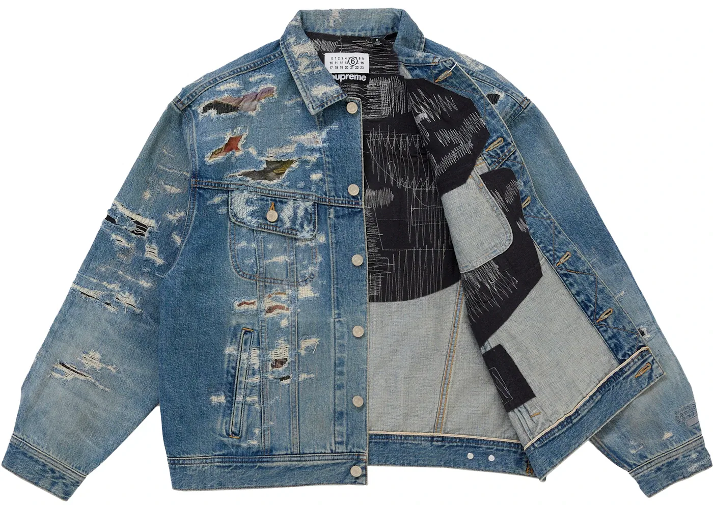 Мужская джинсовая куртка-тракер с потертостями Selvedge Denim Supreme MM6 Maison Margiela, Blue — фото 2