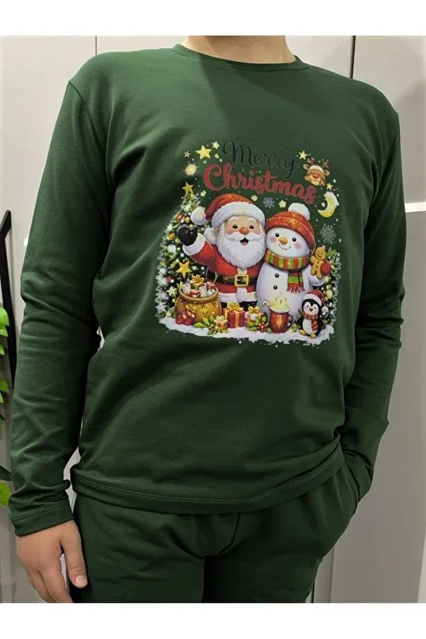 Детские свитшот для девочек с принтом New Year Special Merry Christmas Pidal Giyim, Nefti Green
