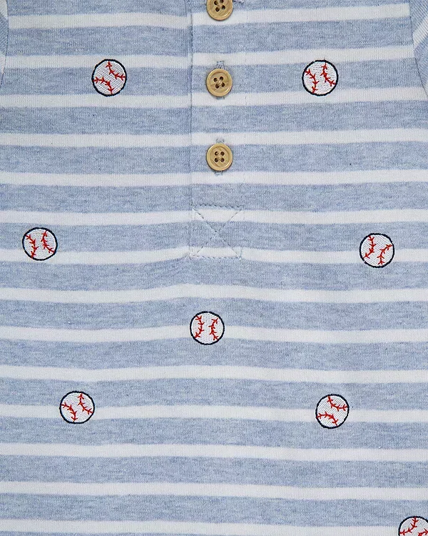 Детский комплект комбинезона и шапочки с принтом Baseball Romper & Hat Set Little Me, синий — фото 3