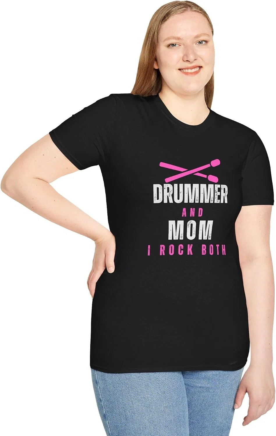 Футболка Drummer and Mom I Rock Both Gildan, Black — фото 2