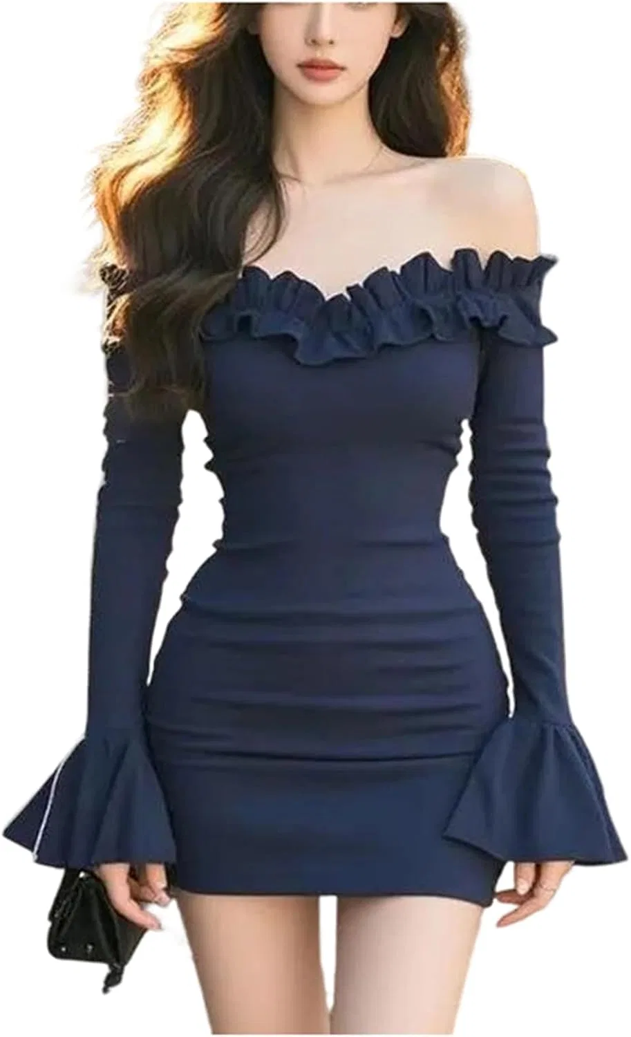 Женское элегантное платье с отложным воротником A-силуэта, Navy Blue