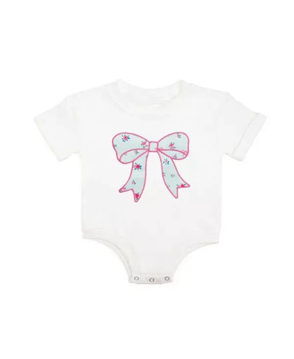 Детский боди-комбинезон для девочек с коротким рукавом Sky Floral Bow Patch Sweet Wink, белый