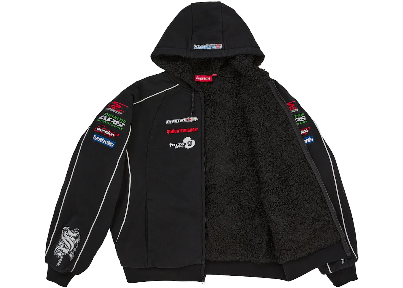 Мужская толстовка на молнии с вышивкой Racing Lined Zip Up Hooded Supreme, черный — фото 2