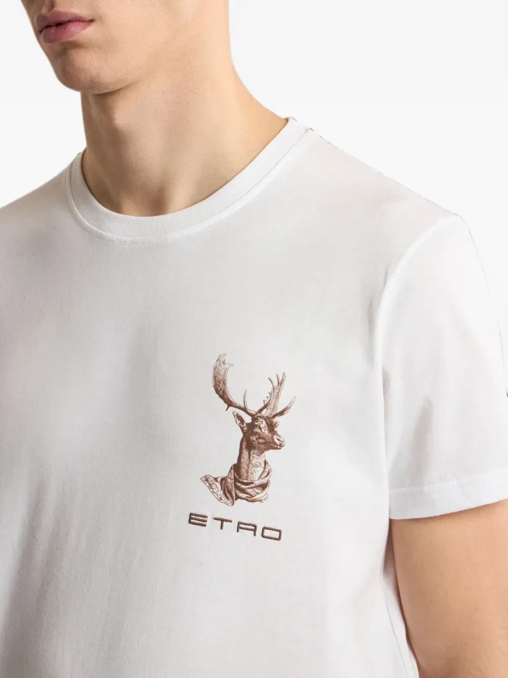 Футболка из хлопкового джерси с вышивкой ETRO и принтом лося Etro, белый — фото 4