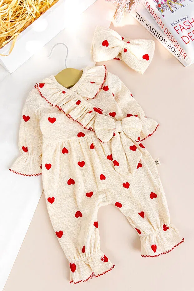 Детский комбинезон для девочек с принтом Heart patterned bowknot Babymod, Red