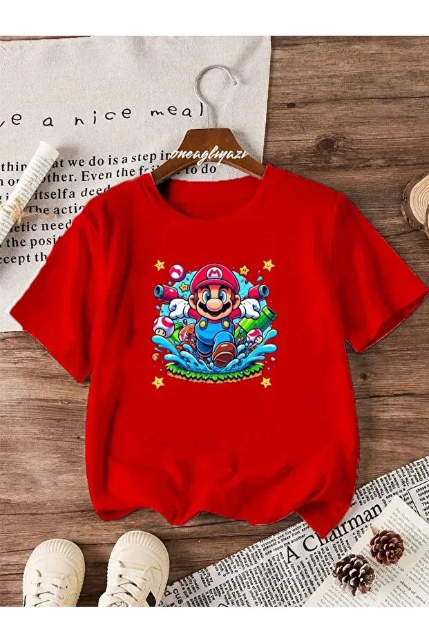 Детская футболка для девочек с принтом Mario Oneagılyazı, Red