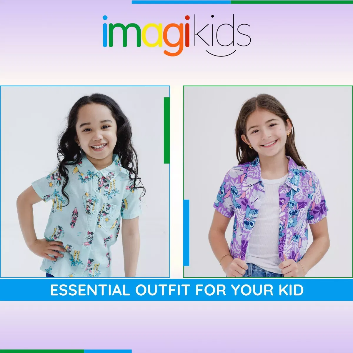 Детская рубашка с коротким рукавом с принтом Disney Lilo & Stitch Minnie Mouse Girls Hawaiian Button Down Shirt, Stitch — фото 3