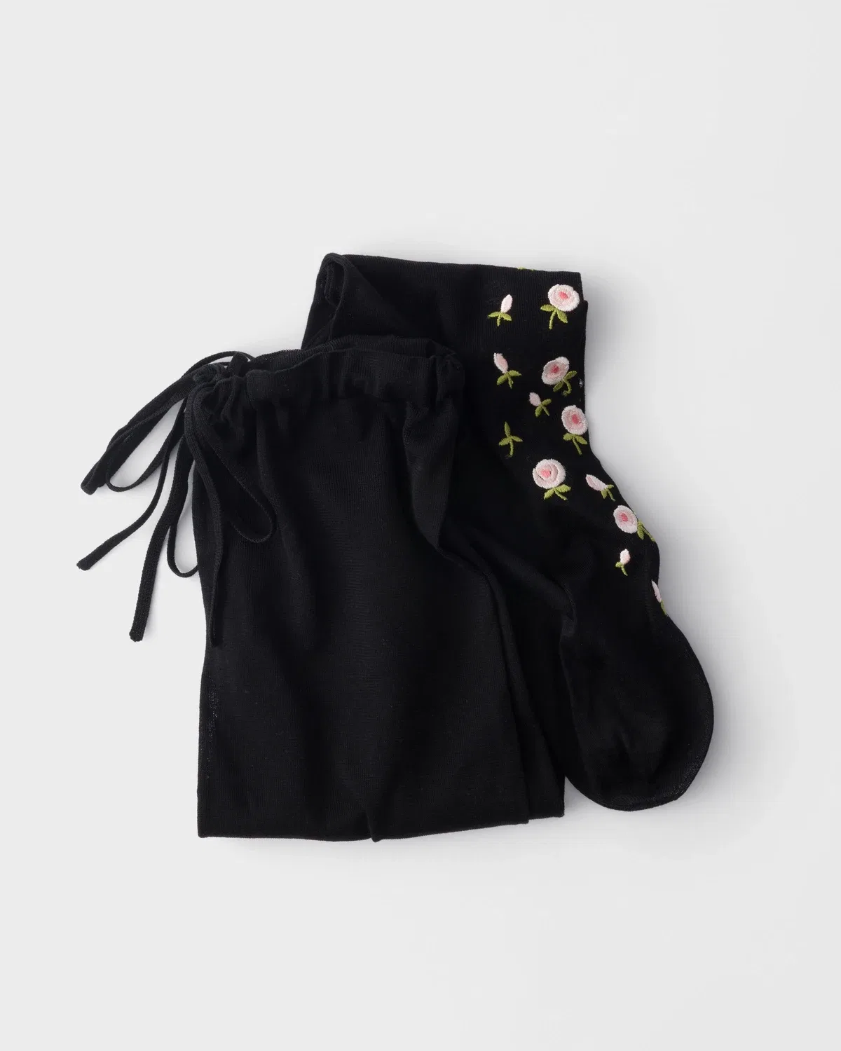 Гольфы выше колена с цветочной вышивкой Prada, черный — фото 3