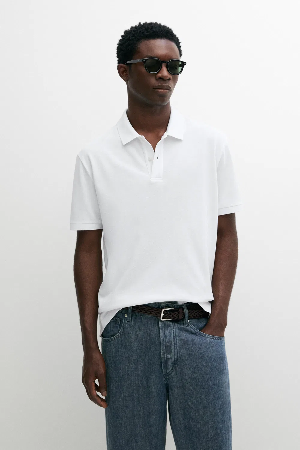 Поло из микротекстурированного хлопка пике Massimo Dutti, белый — фото 2