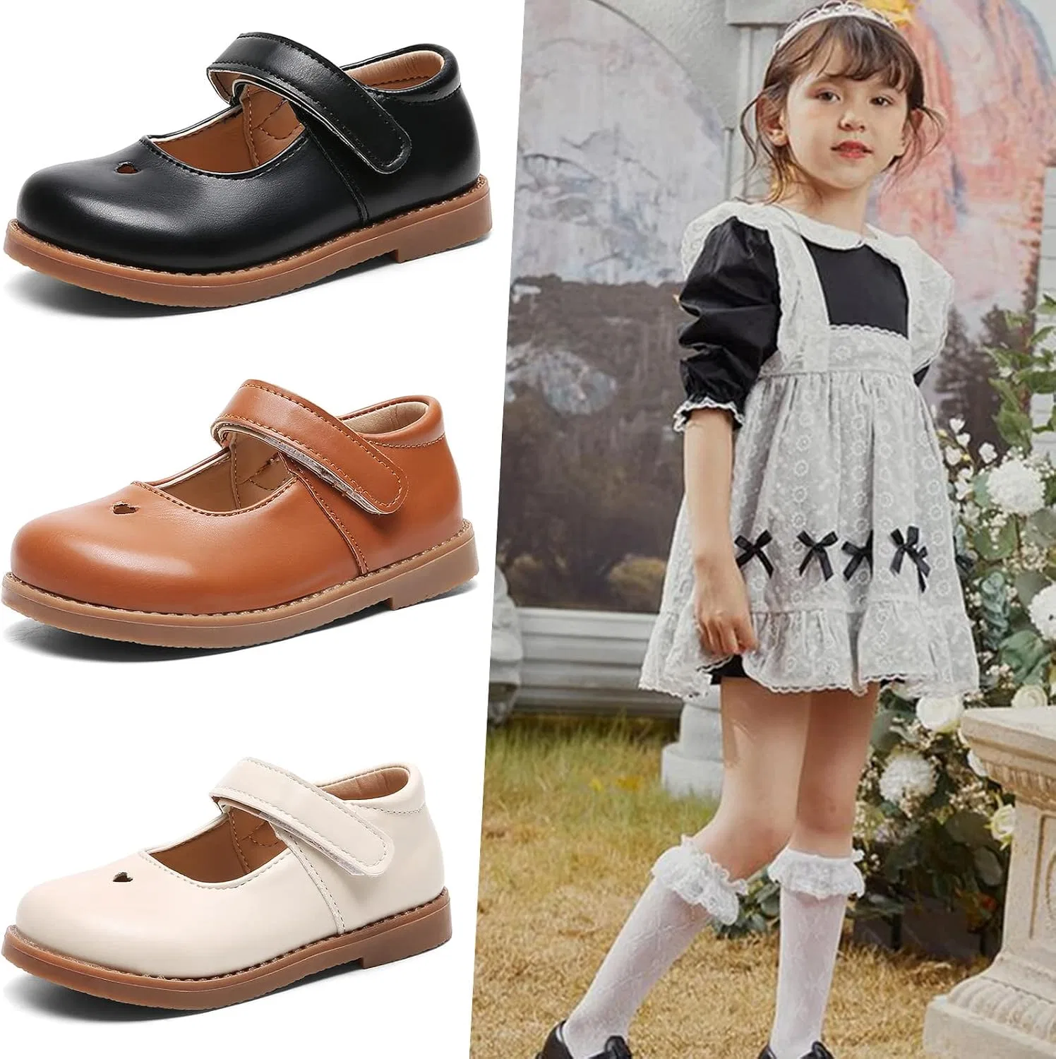 Детские туфли Мэри Джейн для девочек Classic Mary Jane Flats DADAWEN, Black — фото 2