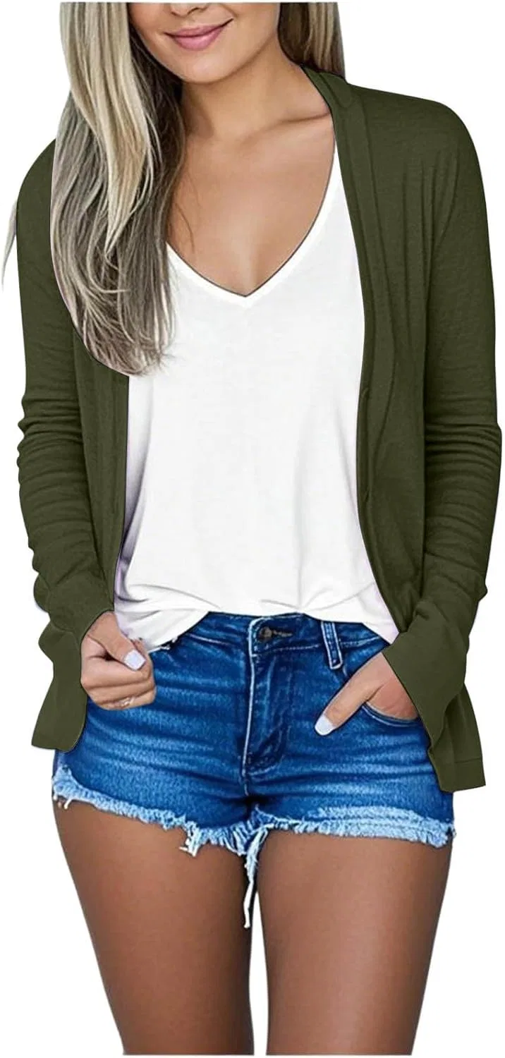 Женский длинный кардиган свободного кроя, Open Front, Army Green