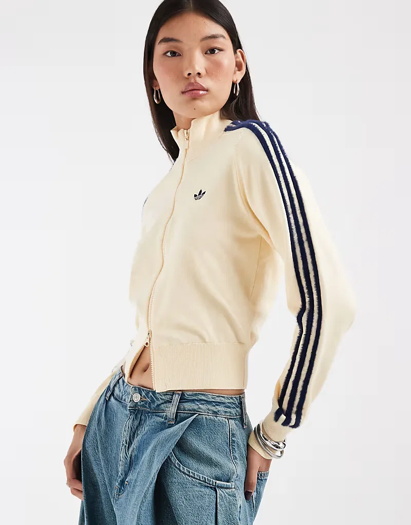 Вязаная спортивная куртка Adidas Originals Firebird в бело-синем цвете — фото 3