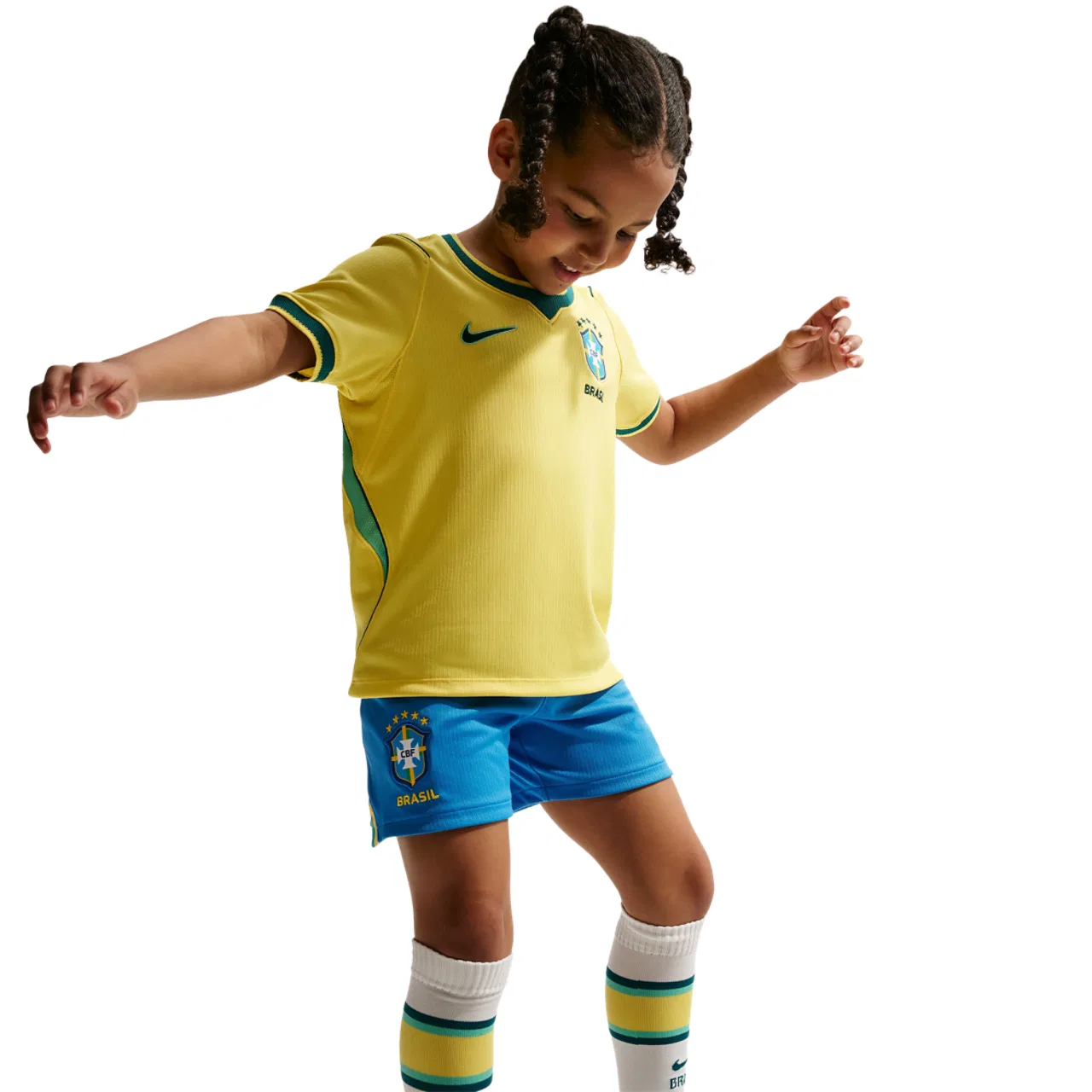 Детский набор футбольной формы Nike Brasil Dri-Fit Stadium Home Kit, цвет Green/Canary