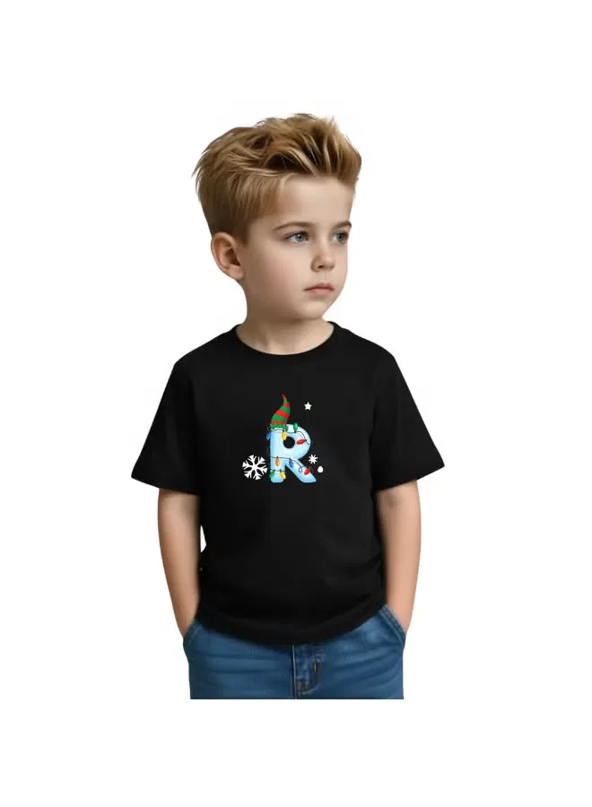 Футболка с новогодним принтом и буквой-инициалом для мальчиков Printshop4Me, черный — фото 3