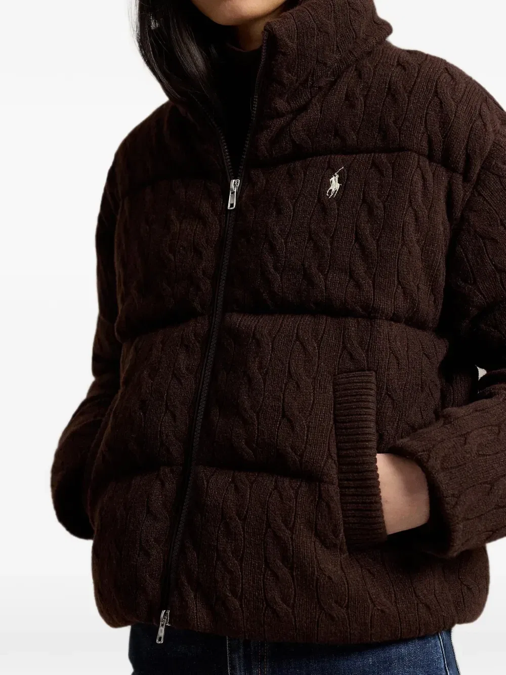 Трикотажный пуховик из шерсти и кашемира Polo Ralph Lauren, коричневый — фото 4
