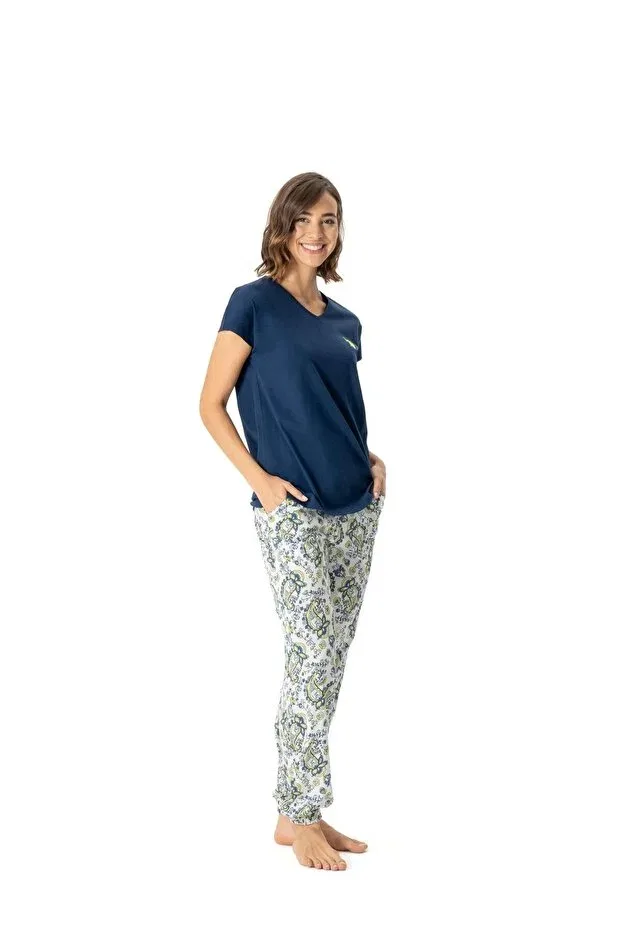 Женский пижамный комплект из хлопка с коротким рукавом U.S. Polo Assn., Navy Blue — фото 2