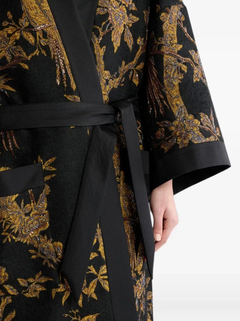Пальто-кимоно с вышивкой бисером Etro, черный — фото 4