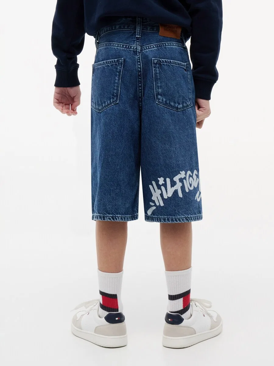 Джинсовые шорты TOMMY HILFIGER Baggy Jeans 'Print Loose Relaxed' в синем джинсовом и светло-голубом цвете — фото 4