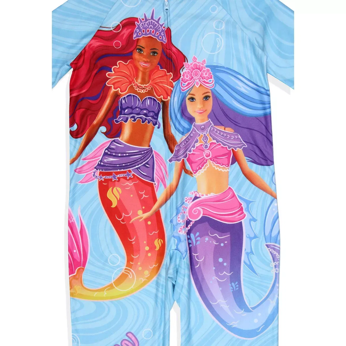 Детская пижама с принтом Barbie Girls' Mermaid Brooklyn and Malibu Footless Sleeper Pajama INTIMO, Blue — фото 3