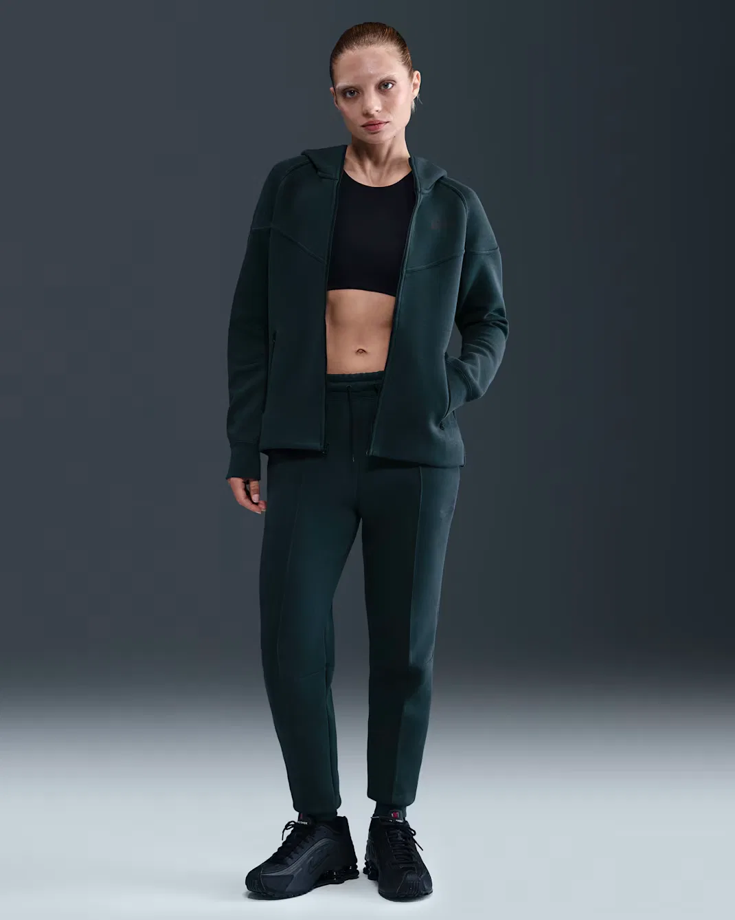 Женская толстовка на молнии Nike Sportswear Tech Fleece Windrunner, Seaweed/Black — фото 4