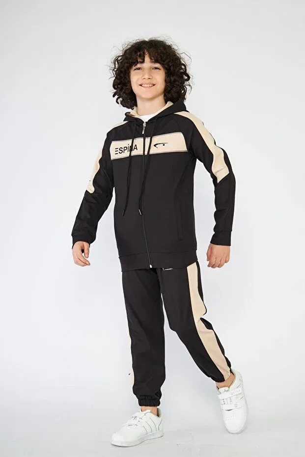 Детский спортивный костюм с принтом Espina printed scuba tracksuit set with zippered pockets Live Sport, Black