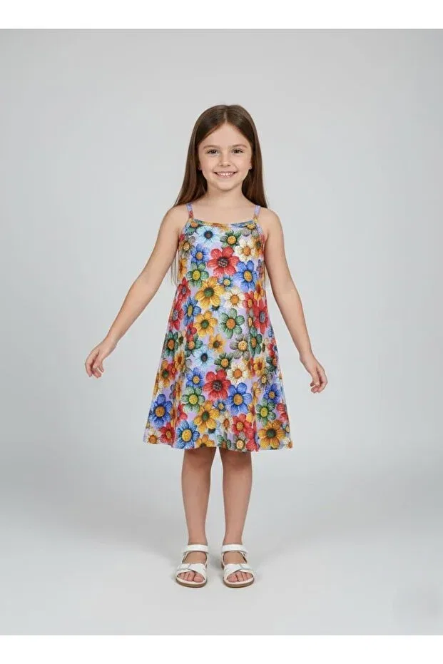 Детское платье для девочек с принтом Summer girls' flower printed rope strap t dress Buufuu, Lila