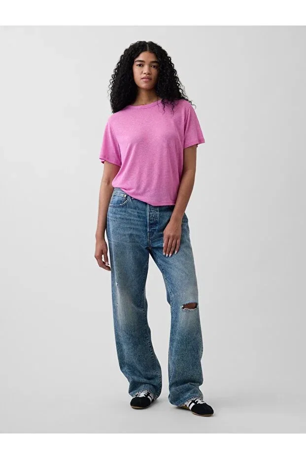 Женская футболка льняная Relaxed T-Shirt Gap, Pink-002 — фото 4