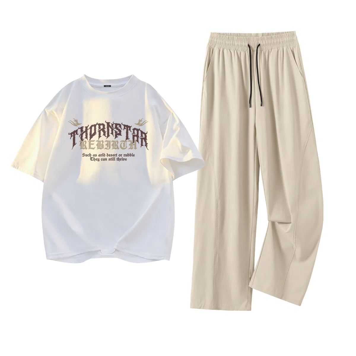 Комплект спортивной одежды для всех Детский MINISO, White (Y Thorn Heart)+Light Beige (Solid Color)