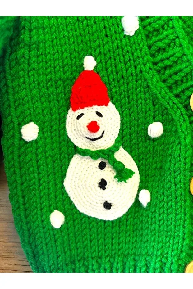 Детский кардиган с принтом Hand knitted christmas detailed woolen jacket children's cardigan Alpiu, Green — фото 4