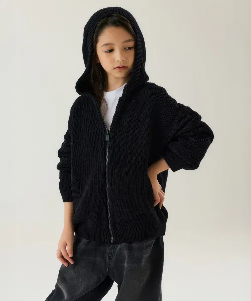 Детский худи с капюшоном оверсайз с длинным рукавомMUSINSA STANDARD KIDS, Черный