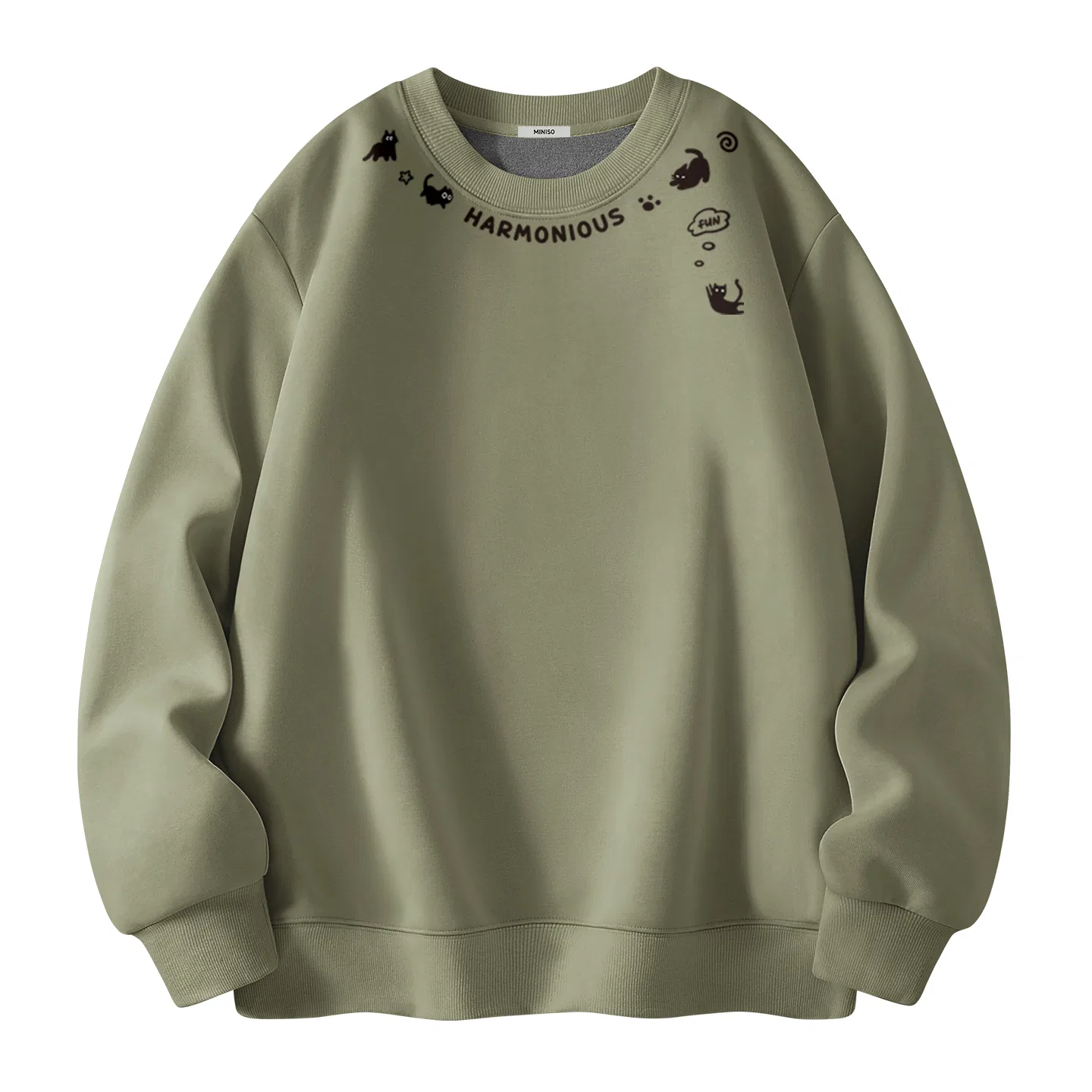 Детский свитшот на флисе с принтом MINISO, Gray Pea Green