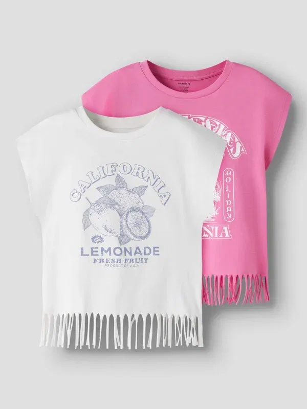 Футболка с принтом Valone short 2 pack, Name It, Strawberry Moon, Cloud Dancer