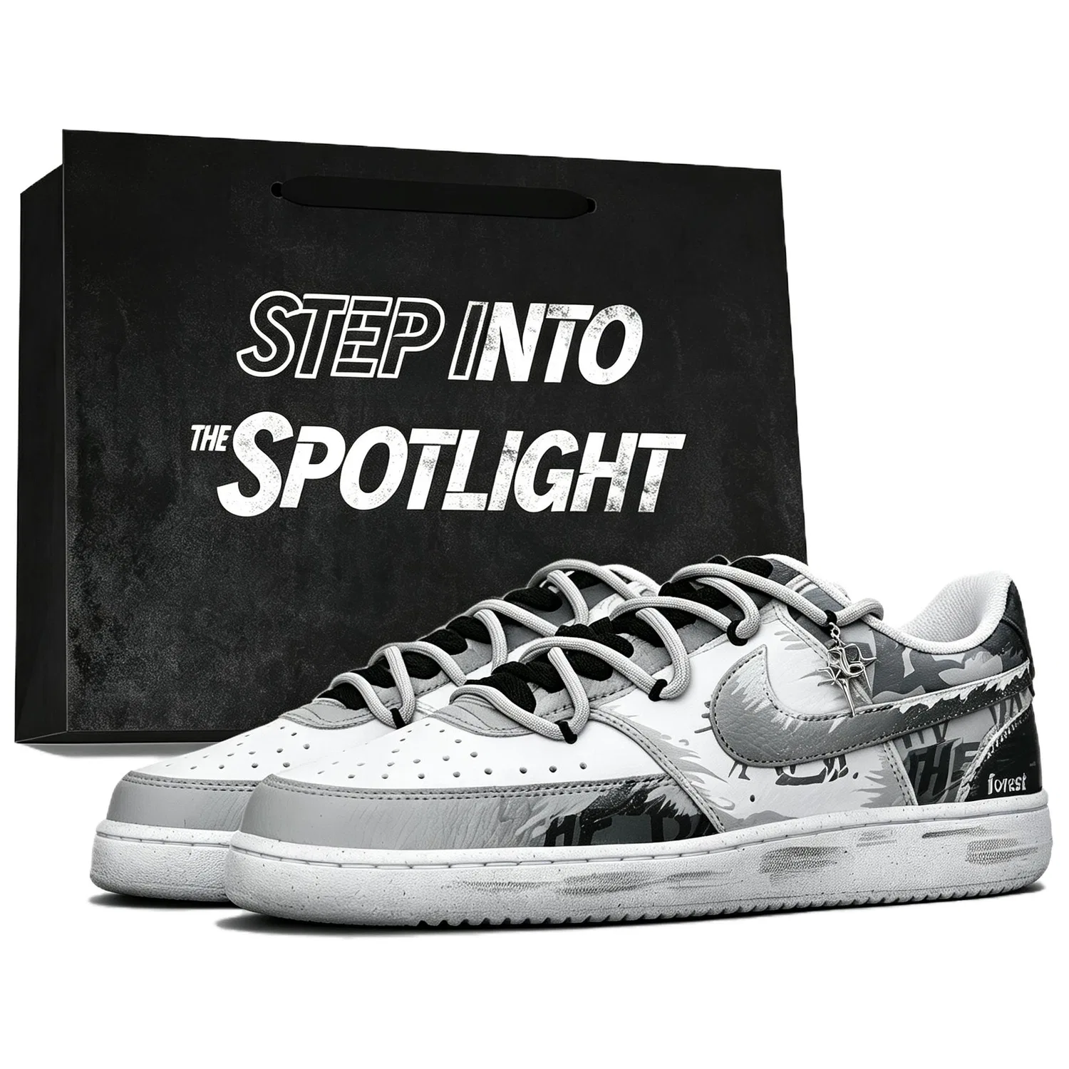 Детские кроссовки-скейтбординг с принтом Nike Air Force 1, White Gray-Youth Is The Moment