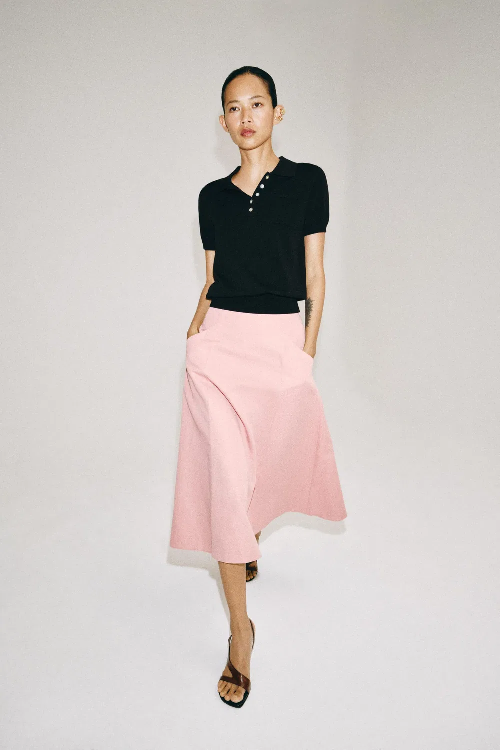 Струящаяся юбка миди из коллекции ZW ZARA, Pink
