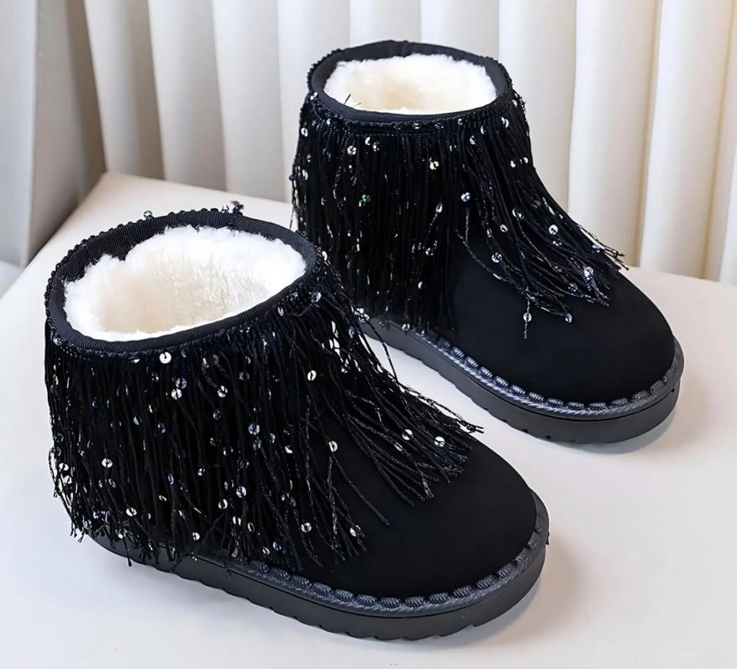 Детские зимние сапоги для девочек с меховой подкладкой FUNCOS, Black Beads — фото 4